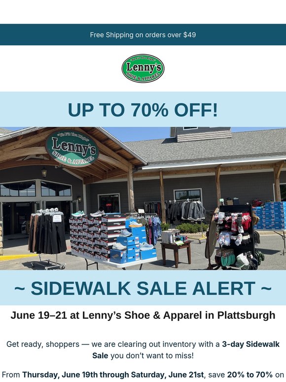 Massive Sidewalk Sale – Save Up to 70% at Lenny’s Plattsburgh!