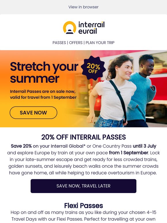 Keep summer going with 20% off 🚂