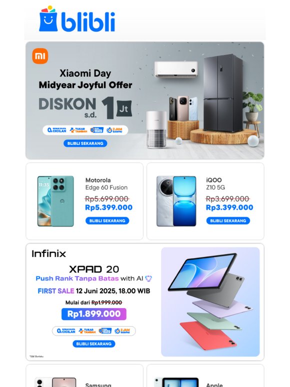 Xiaomi, Infinix, Lenovo & Samsung:  Diskon s.d. 1Jt📱💻