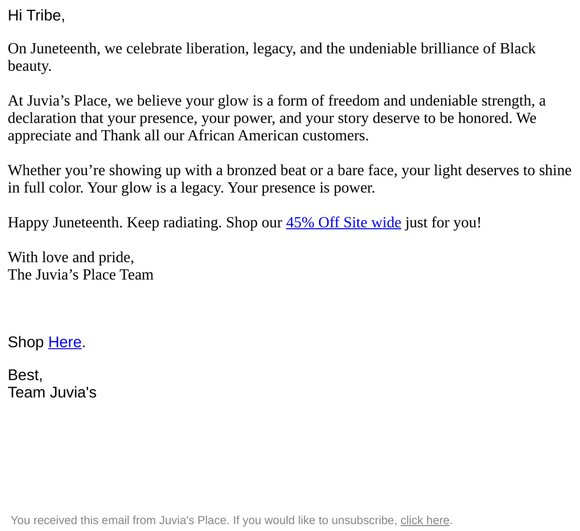 Happy Juneteenth from Juvia’s Place. Glow in Your Power.