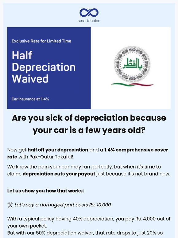 50% Depreciation Waived on Old Car Insurance