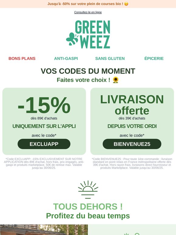 TOUS DEHORS 🌞 Jusqu’à -20% sur l’Extérieur