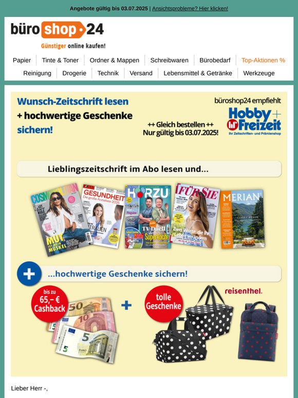 ✔ 6 Monate Cosmopolitan für 27,50 € + 25 ,- € Geldprämie + reisenthel allrounder M gratis!