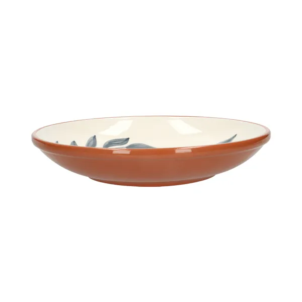 Plat de service, terre cuite, feuille bleue, 28,5 x 5 cm
