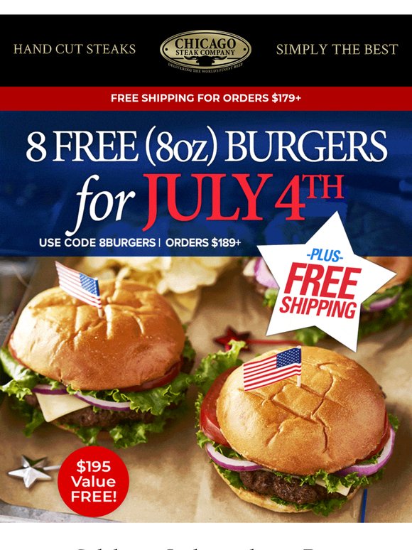 Free Shipping + 8 half-pound Burgers🍔