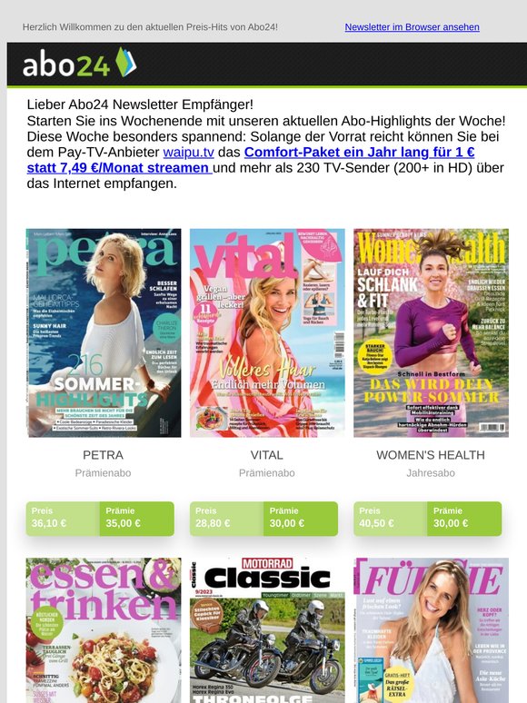Highlights der Woche: 💥 1 Jahr waipu.tv Comfort für 1 €/Monat 💥