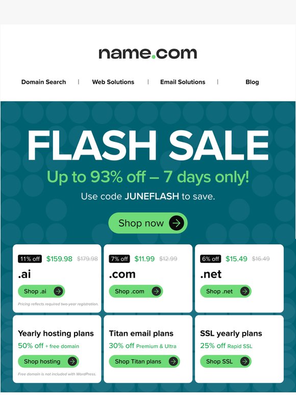 $1.99 DOMAIN FLASH SALE - Ends on Monday!