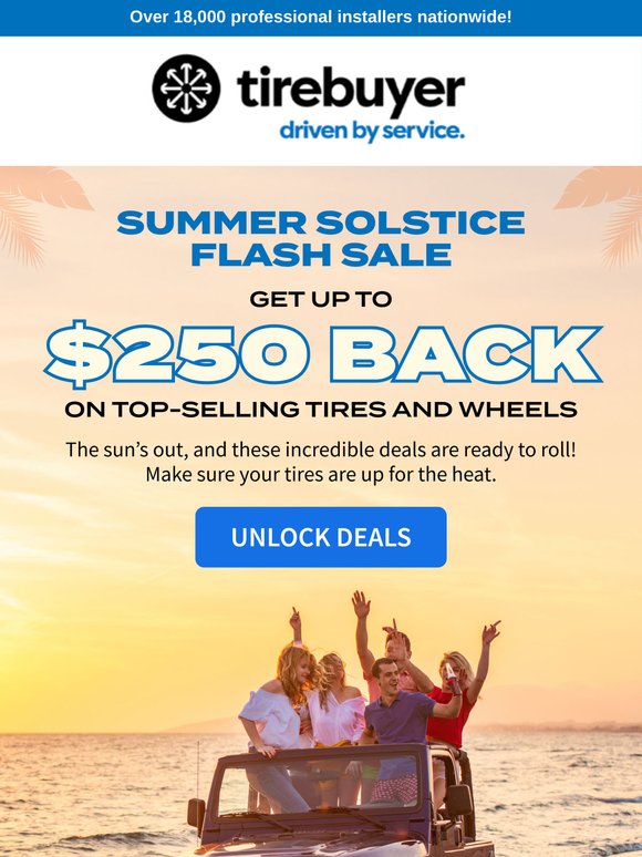🌞 Summer Solstice Savings: Score up to $250 Back on Tires and Wheels!