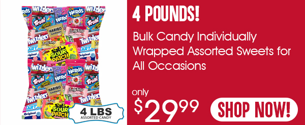 4 lbs Bulk Candy Individually Wrapped – Party Mix for Piñata Filler, Candy Buffet, Birthday Parties, Goodie Bags, Assorted Sweets for All Occasions