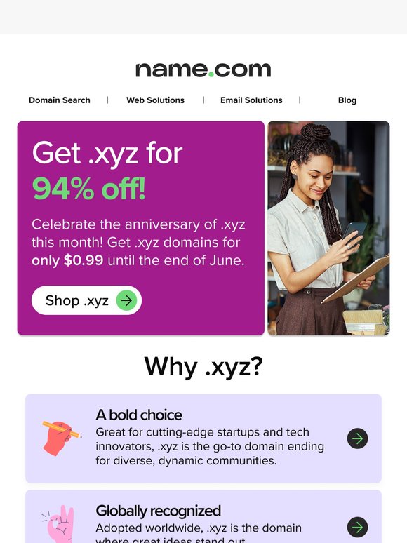 Save 94% on .xyz this month!