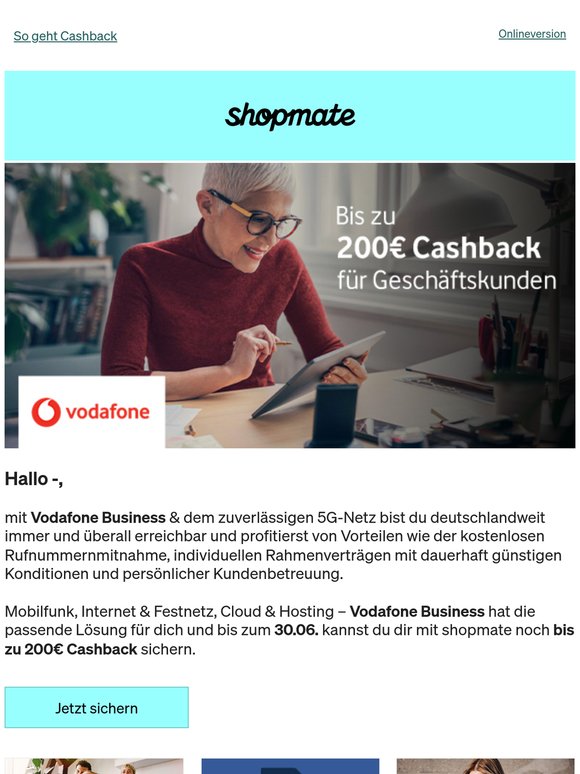 Bis zu 200€ Cashback bei Vodafone Business