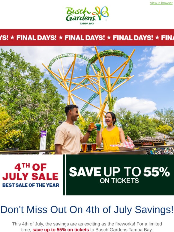 🎇 FINAL DAYS: Save up to 55% on Tickets!
