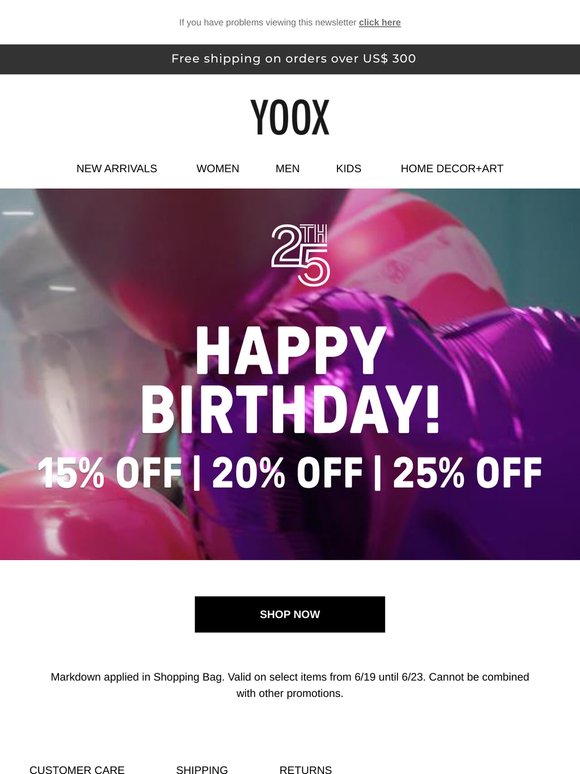 YOOX’s birthday promotion continues with up to 25% OFF