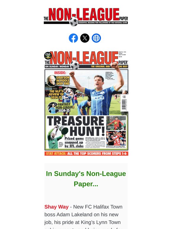 IN SUNDAY'S NLP PAPER > New Halifax Town boss Adam Lakeland on his new job / Graham Coughlan eyeing progress for Boston United / Craig Mahon on landing the Fyde job