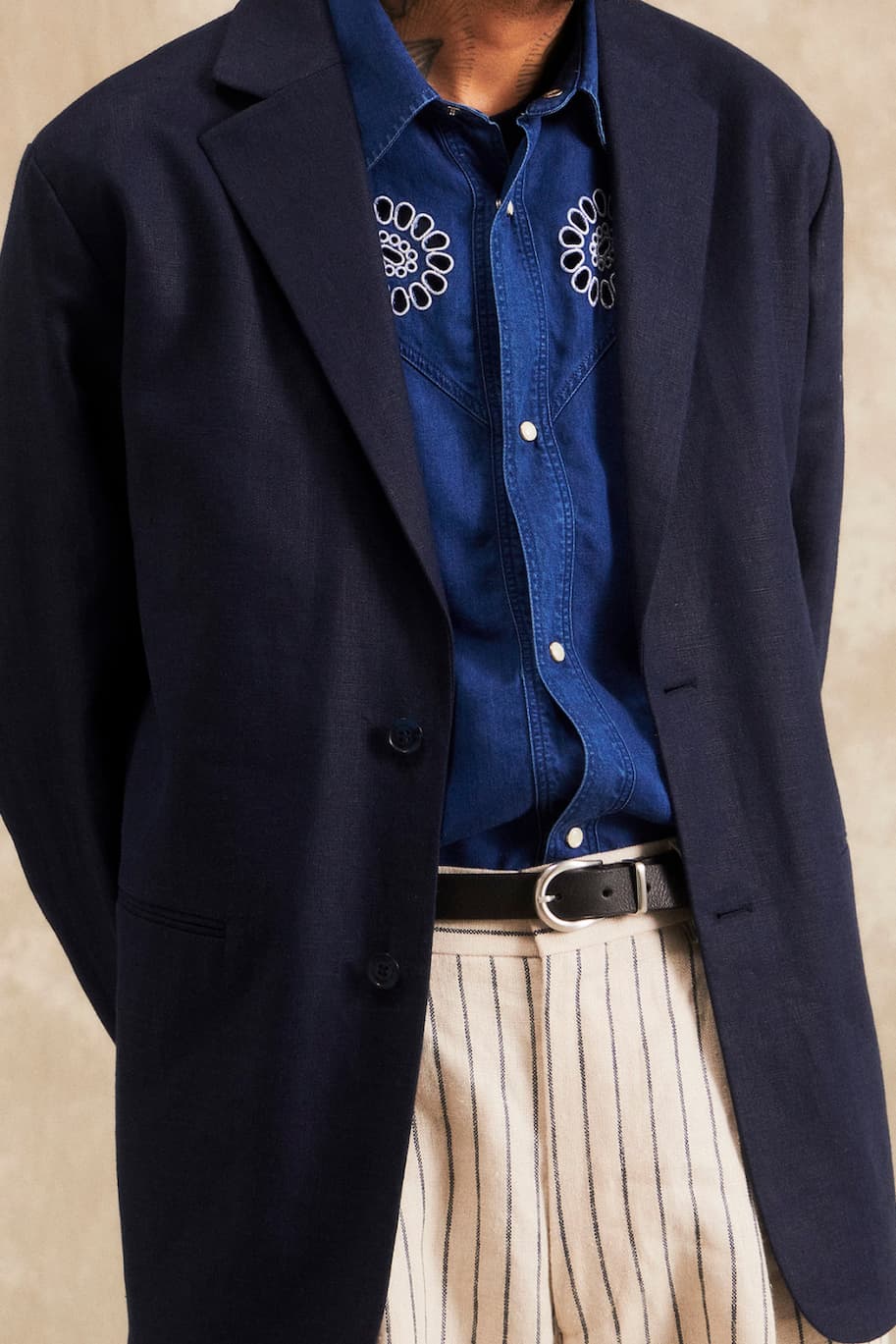 Navy Blue Linen 'Timo' Blazer