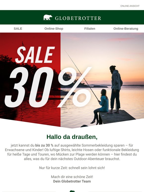 Jetzt bis zu 30 % auf ausgewählte Sommerbekleidung sichern
