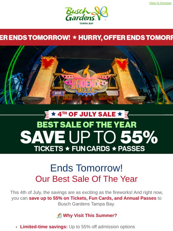 🎇 4th of July Sale Ending Tomorrow: Save up to 55% on Passes, Fun Cards & Tickets!