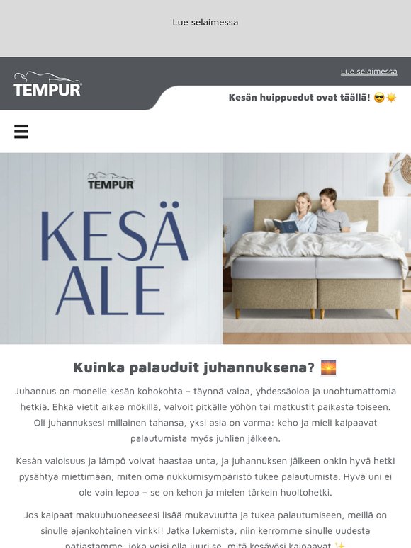 TEMPURin uutuuspatja EASE nyt kampanjassa 💙 Mukavuutta mökille, opiskelijalle tai vierashuoneeseen!