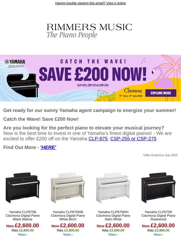 PRICE REDUCTION - £200 Off Yamaha CLP875, CSP255 & CSP275 - Limited Time Offer!
