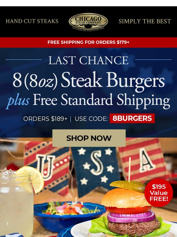 Free Shipping + 8 HUGE Burgers ... Celebrate the 4th!
