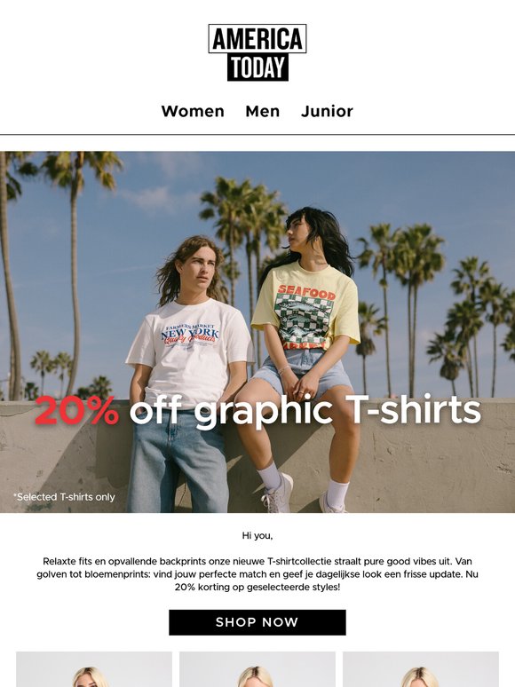 Nieuwe styles toegevoegd | 20% korting op geselecteerde T-shirts