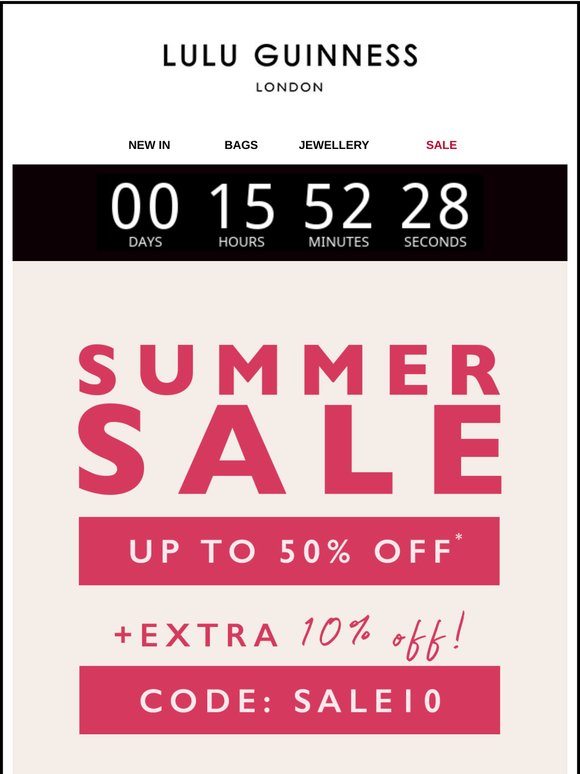 Extra 10% off sale ends today 💋 Don't miss out