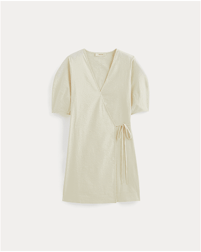 [Image]The Seersucker Mini Wrap Dress | Bone