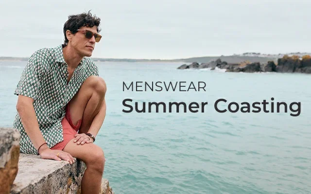 Image of male model wearing menswear. Summer Coasting.