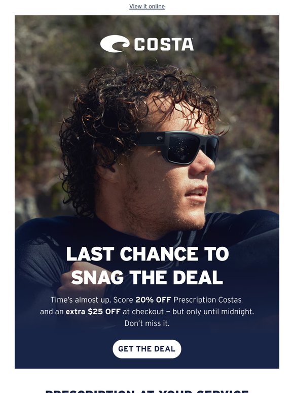 Deals on Costa Prescription end 12pm PST