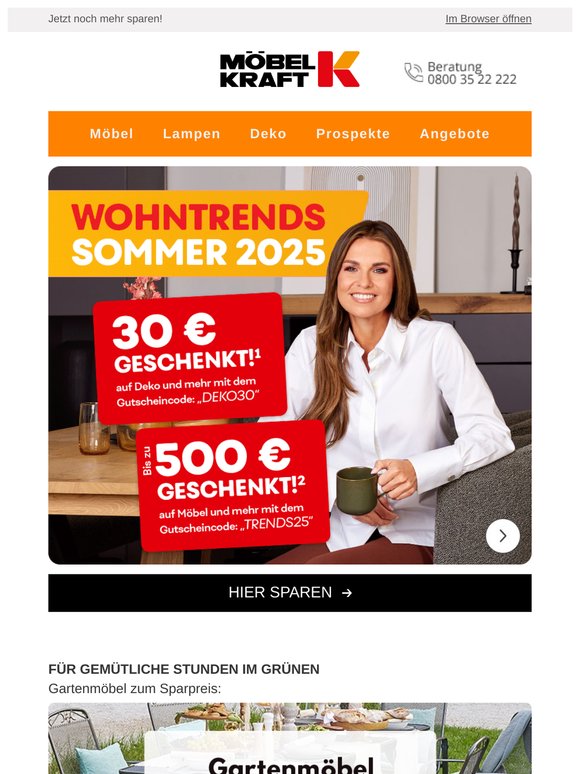 ☀️🏷️ Lassen Sie den Sommer in Ihr Zuhause und sparen Sie bis zu 500€² beim Möbelkauf!