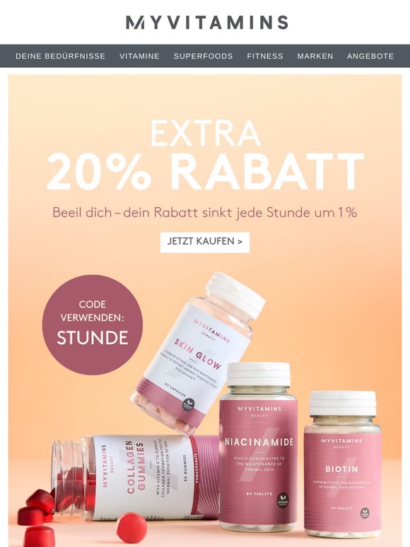 ⏳ Jetzt 20 % Rabatt — jede Stunde 1 % weniger!