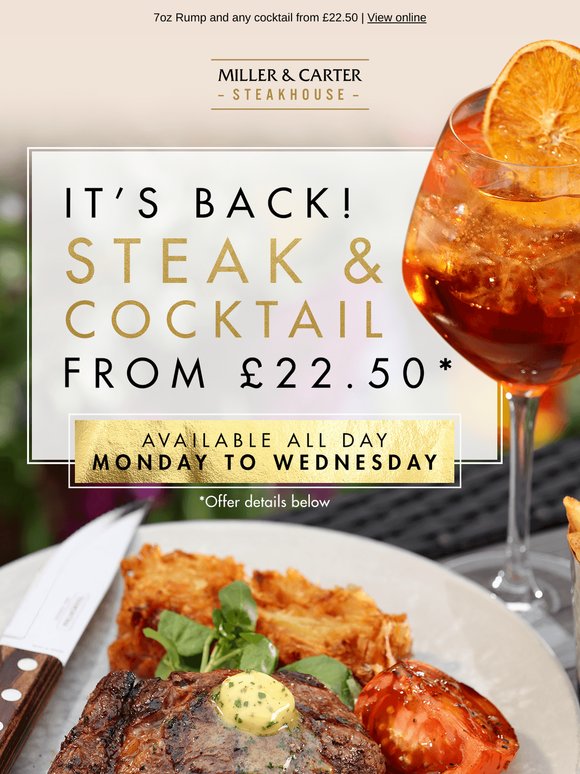 Have you tried our steak and cocktail, —?