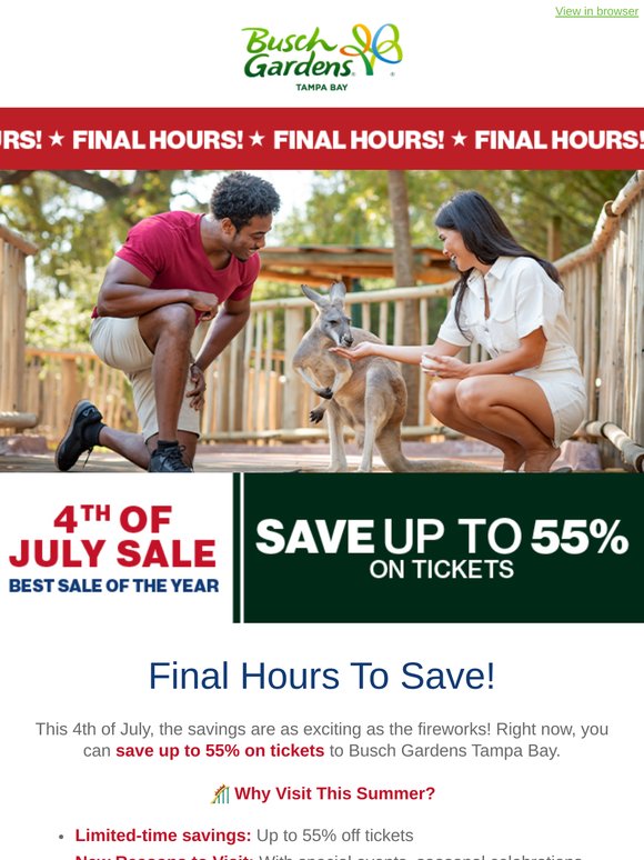 ⏳ FINAL HOURS: Save up to 55% on Tickets!