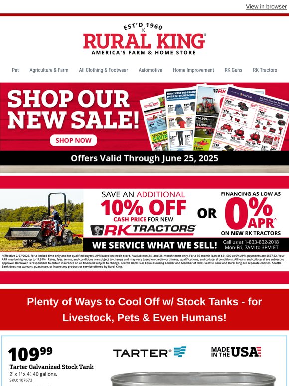 High Heat = Big Savings at RK! Stock Tanks, Livestock Fly Control & Feed Prices Too Low To Show!