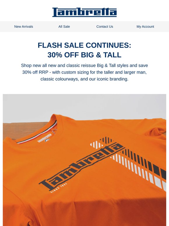 30% Off Big & Tall Flash Sale Continues!