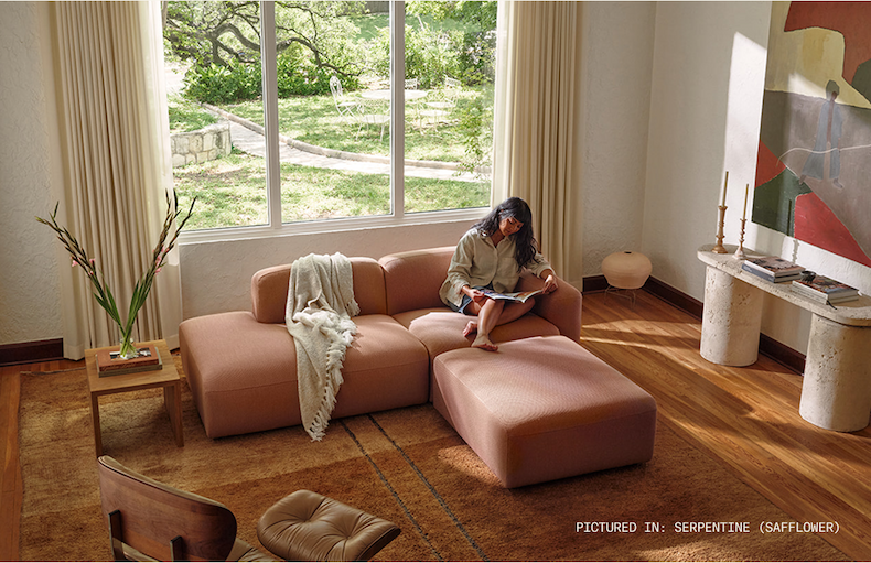The Soft Serve Sectional, now available. Shown in Serpentine (Safflower)