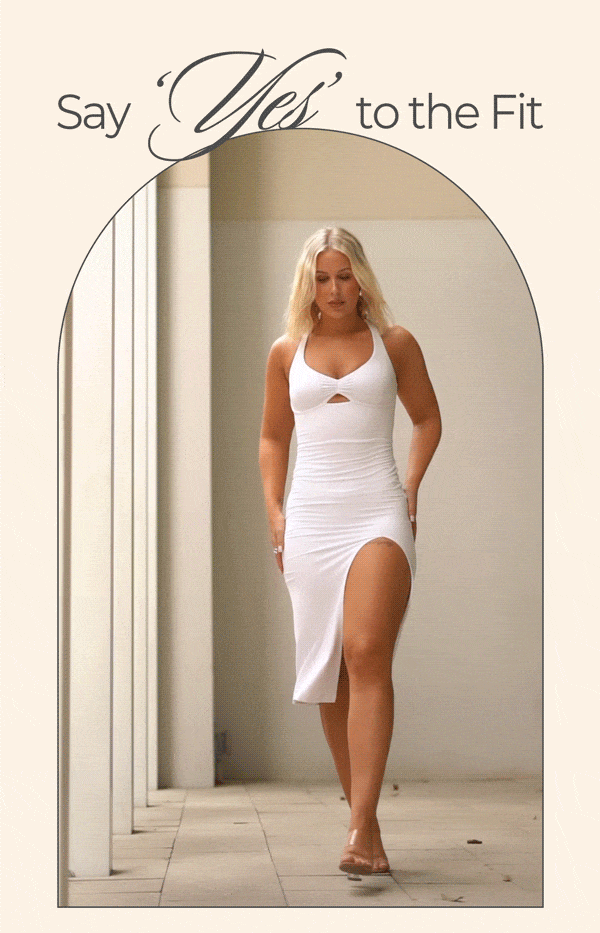 gif of model wearing Love You Dress in White with text
