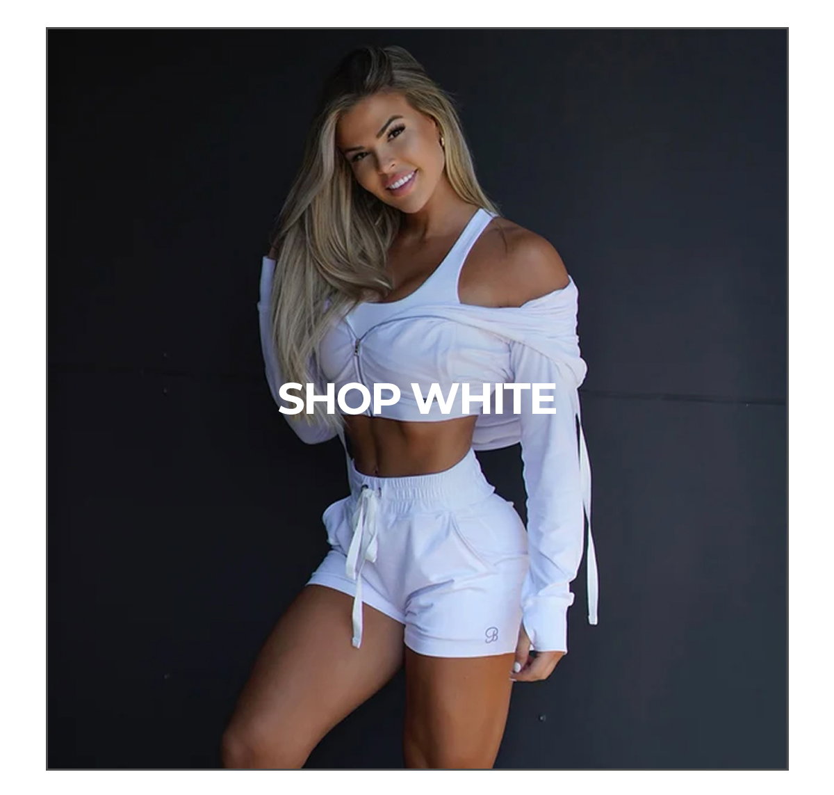 image of model wearing Jogger Shorts in White with text