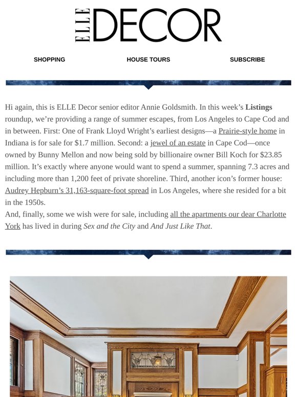 ELLE Decor: The Listings - Inside Bunny Mellon’s Former Cape Cod Escape