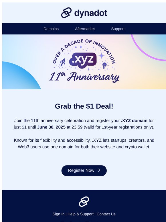 Celebrate 11 Years of .XYZ with $1 Domains 🎉
