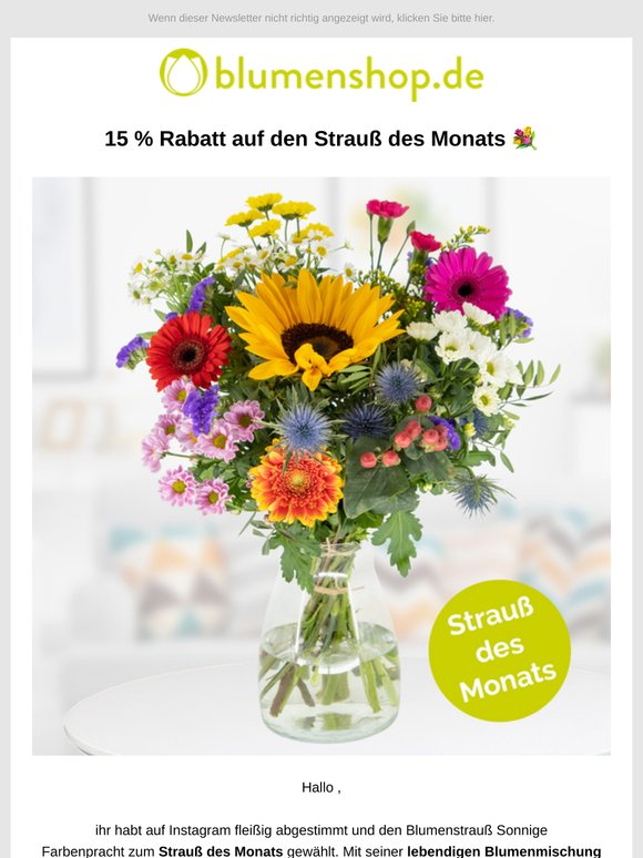 15 % Rabatt auf den Strauß des Monats, ! 🌻