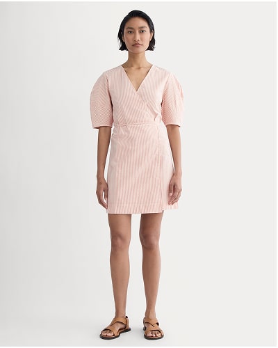 [Image]The Seersucker Mini Wrap Dress | Soft Orange/Bone