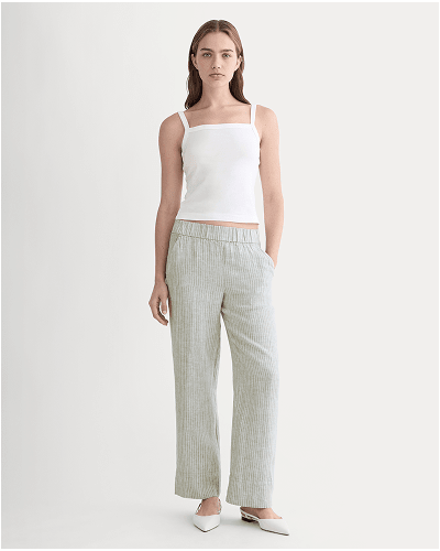 [Image]The Linen Easy Pant | Oil Green / White