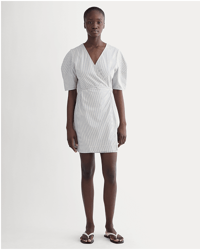 [Image]The Seersucker Mini Wrap Dress | Dutch Blue / Natural