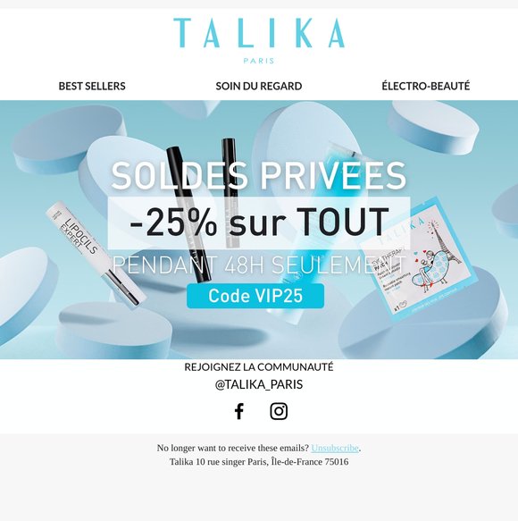 Ventes privées : -25% sur tout (pendant 48h seulement !)💙