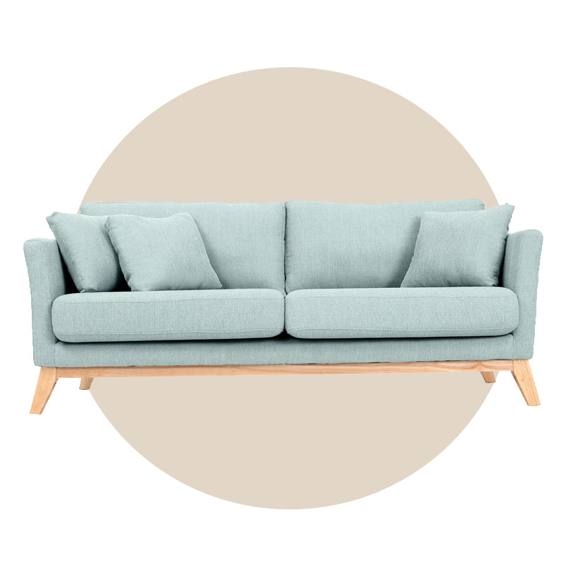 Sofa skandinavisch 3 Plätze Hellblau Holzbeine OSLO