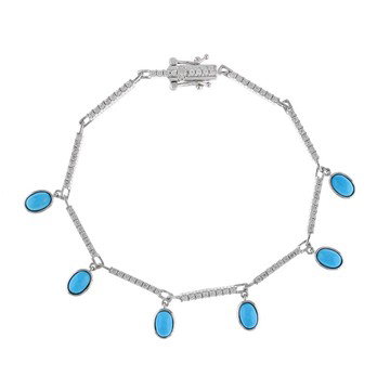 Blue Sleeping Beauty Turquoise Rhodium Over Sterling Silver Charm Bracelet 2.07ctw