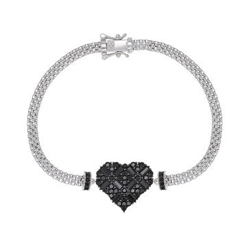Black spinel rhodium over sterling silver heart bracelet 2.06ctw
