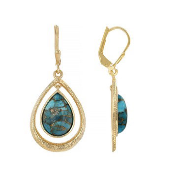 Blue Turquoise 18k Yellow Gold Over Sterling Silver Earrings