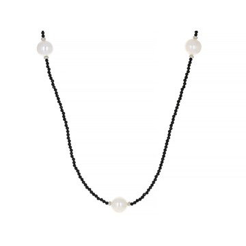 Black Spinel Rhodium Over Sterling Silver Station Necklace